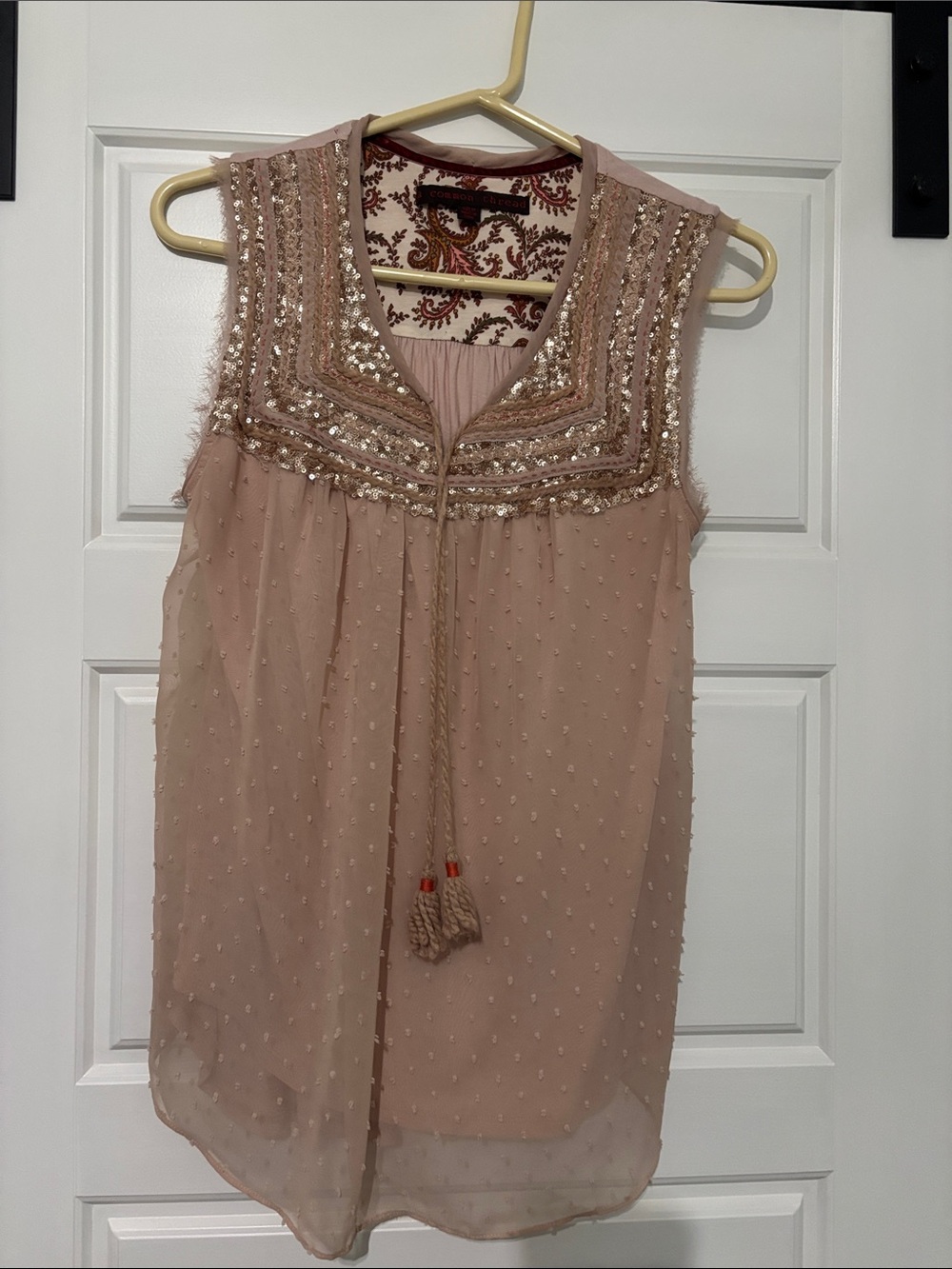 Beaded Blush Pink Sleeveless Boho Tank Top